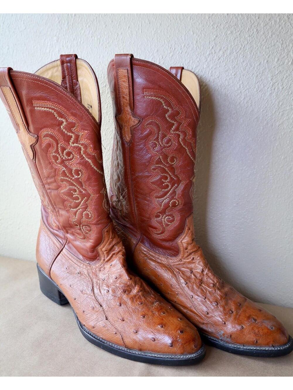 Hweencia Cowboys Genuine Ostrish Mens SZ 10 Tan Well Made